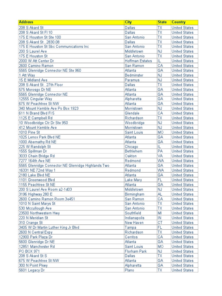 AT&T Locations | PDF | At&T | Publicly Traded Companies Of The United ...