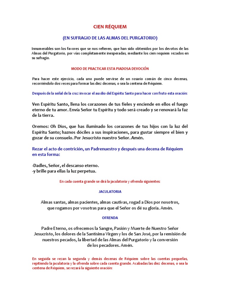 Cien Réquiem por las Almas del Purgatorio | PDF | Purgatorio | Rosario