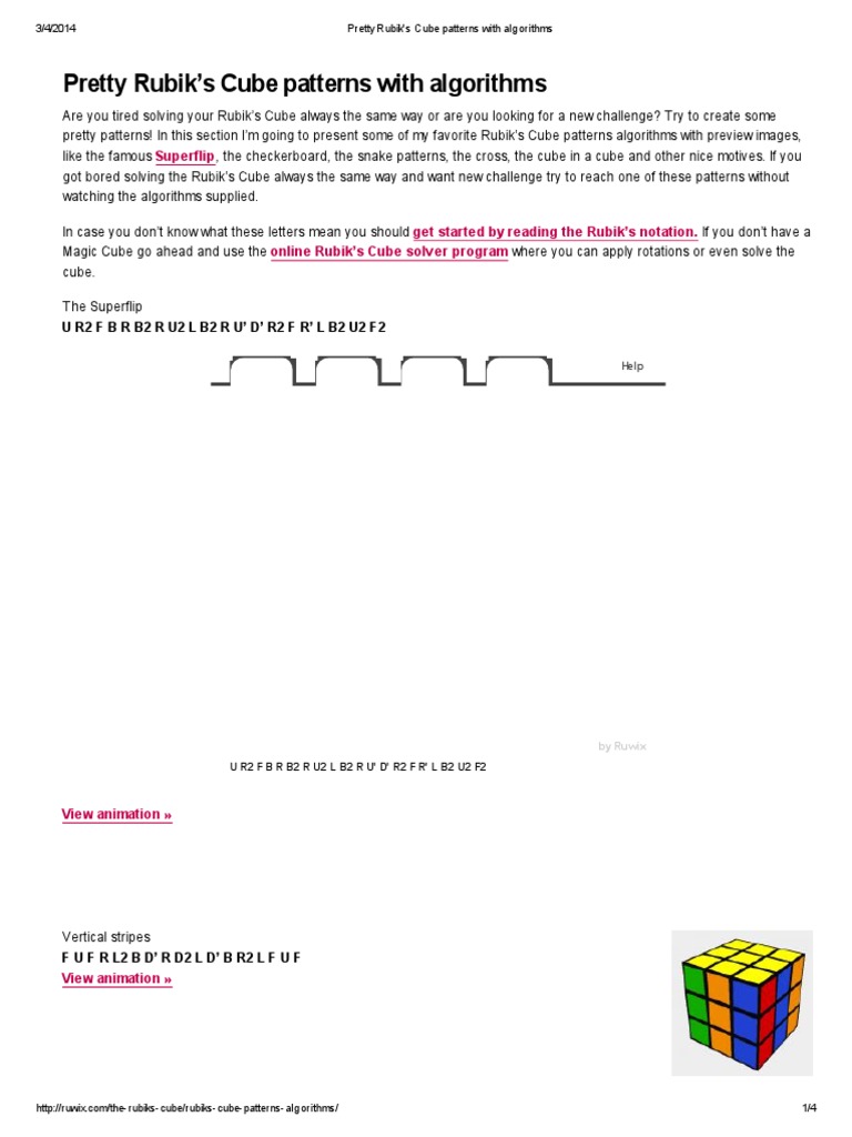 Pretty Rubik S Cube Patterns With Algorithms Pdf Pdf