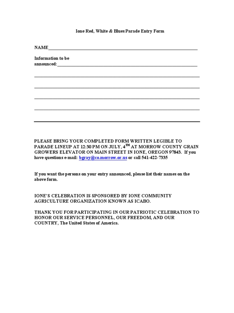Ione Parade Entry Form 2023 | PDF