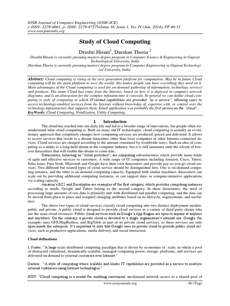 Study of Cloud Computing Drashti Hirani, Darshan Thoria PDF