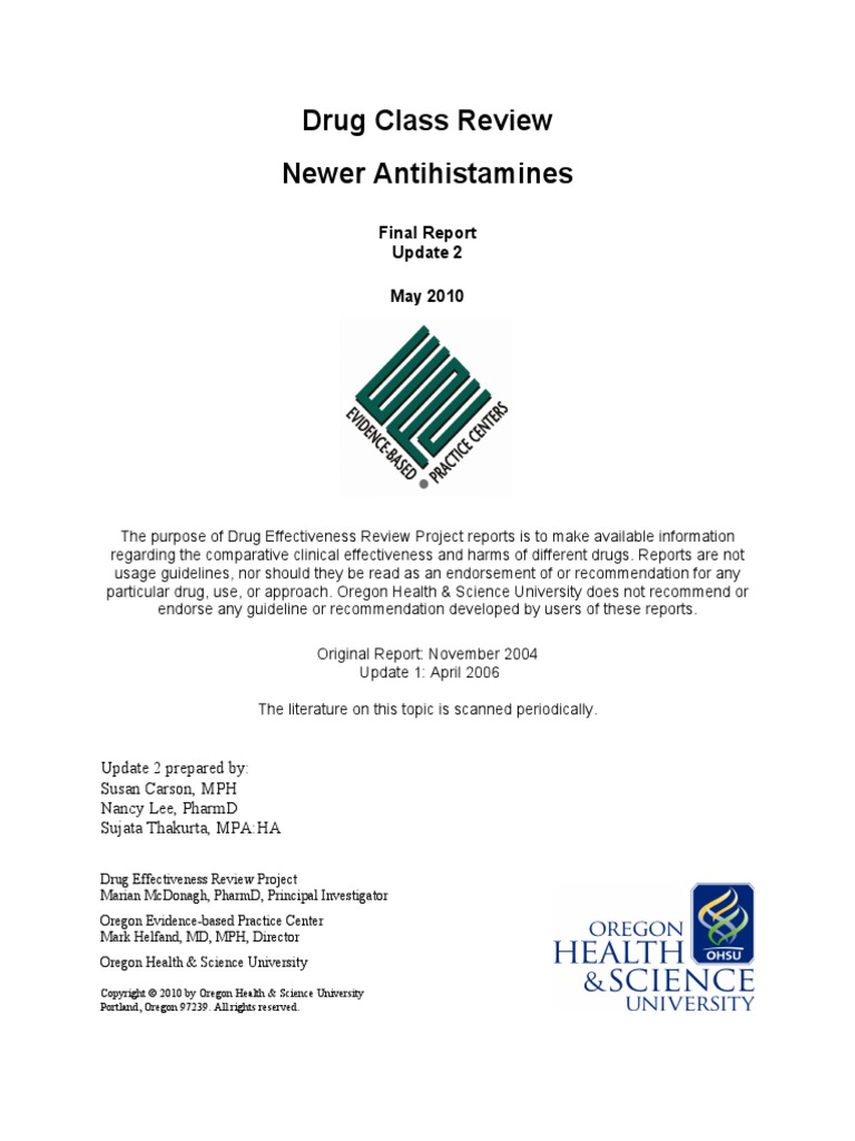 Drug Class Review Antihistamine (Update 5,2010) Clinical Trial Allergy