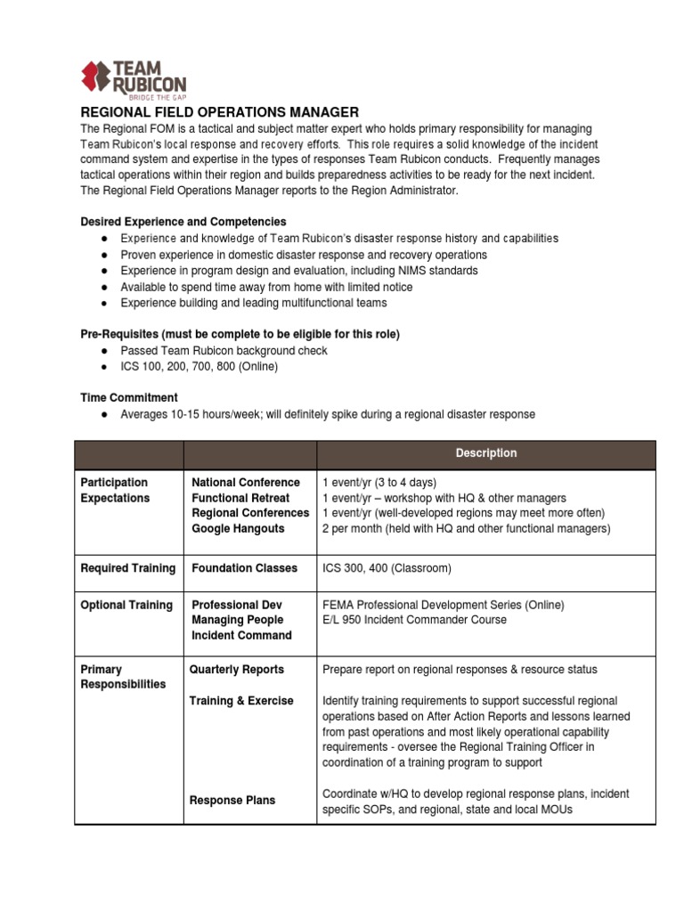 Regional Field Operations Manager Role | PDF | Incident Command System ...