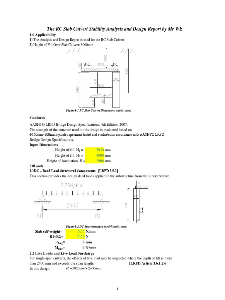 RC Slab Culvert Design and Analysis | PDF | Structural Load ...