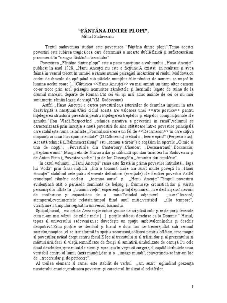 Fantana Dintre Plopi Mihail Sadoveanu Rezumat Fantana Dintre Plopi