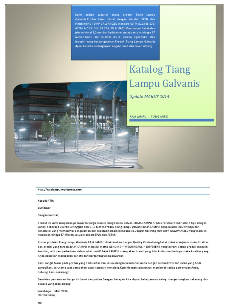 Daftar Harga &amp; Katalog Tiang Lampu PJU Oktagonal Galvanis 2014
