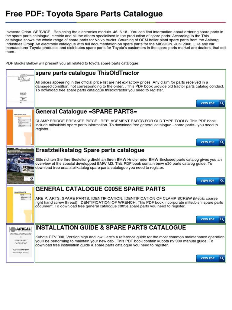 Toyota Spare Parts Catalogue Tractor Toyota