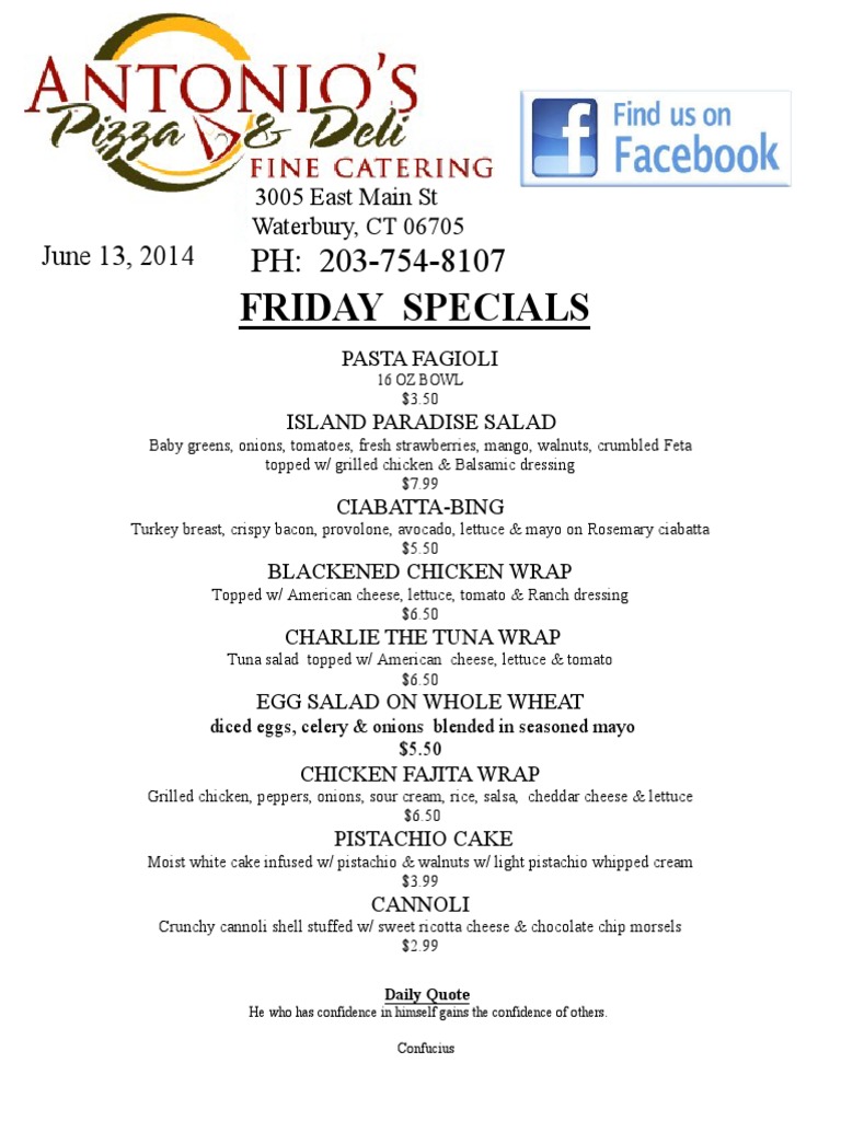 Friday Specials Menu - Waterbury, CT | PDF