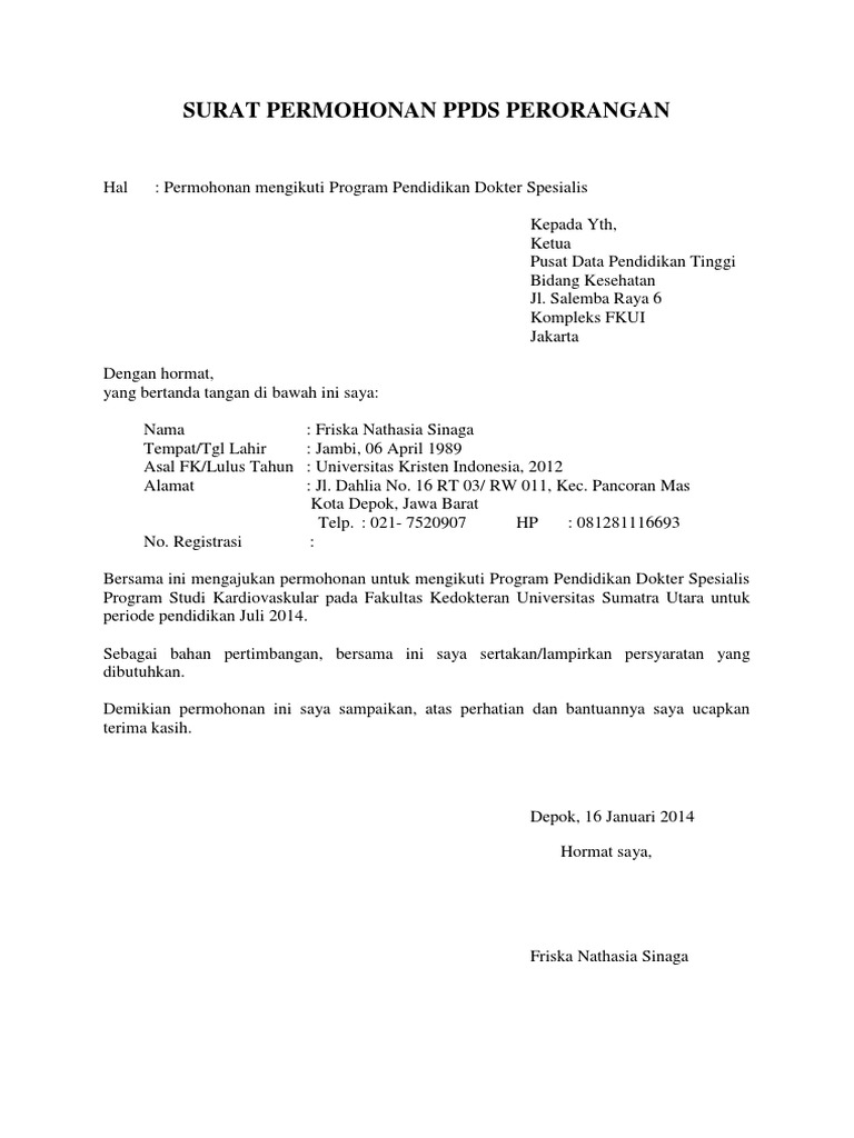Surat Permohonan Ppds Pdf