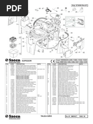 Saeco Talea Giro Parts List | PDF | Tap (Valve) | Thermostat