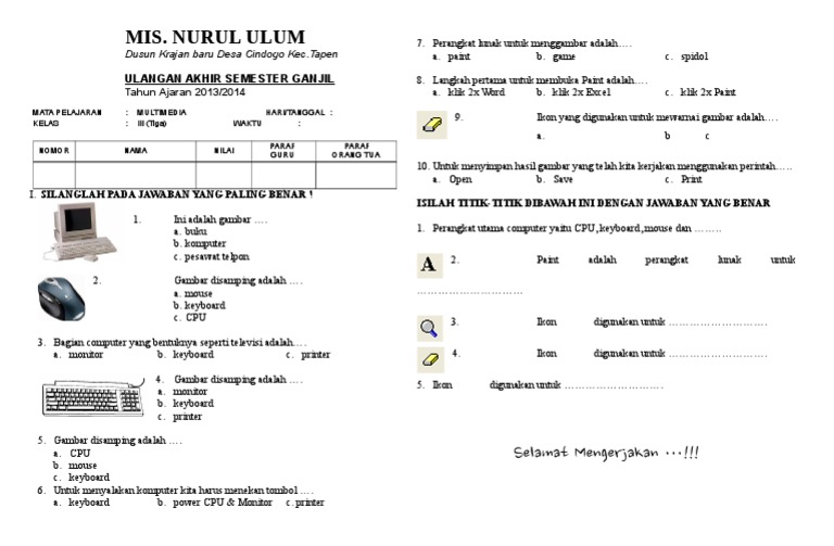 Soal Uas Tik Kelas 3 Mid Semester 2 Ms. Paint
