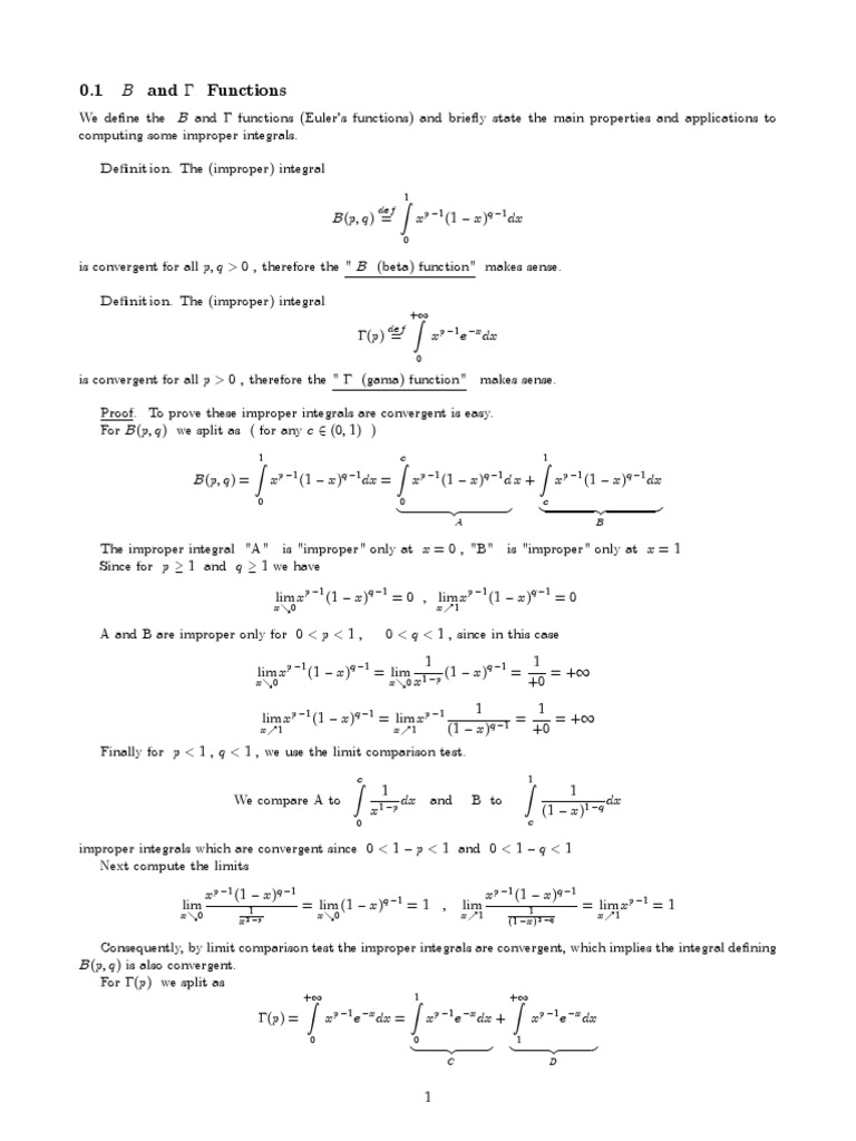 Practical Guide 06 B and G Functions | PDF | Integral | Calculus