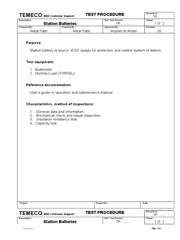 Station Battery Test Procedure Guide | PDF