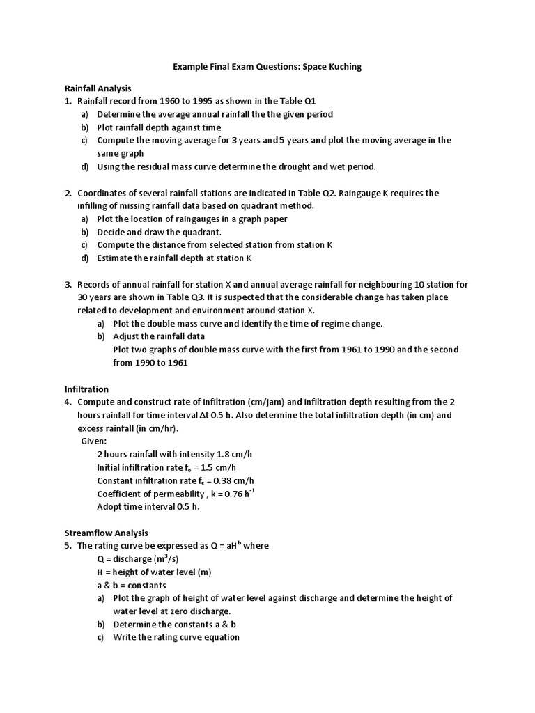 Hydrology Final Exam Questions | PDF | Drainage Basin | Discharge ...