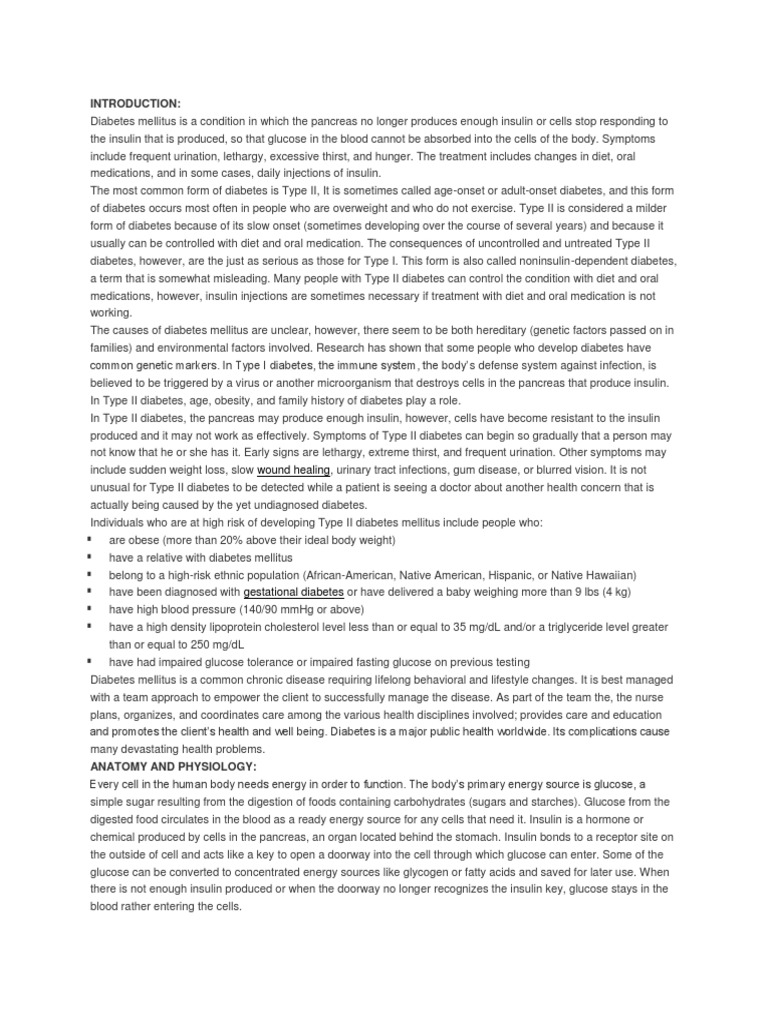 Case Study of Diabetes Mellitus Diabetes Mellitus Diabetes Mellitus
