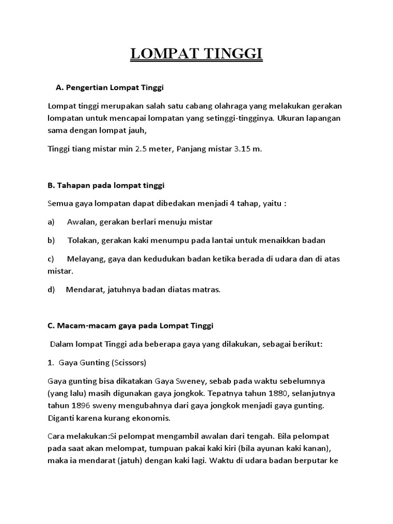 Lompat Tinggi Dan Contoh Soal Beserta Jawaban