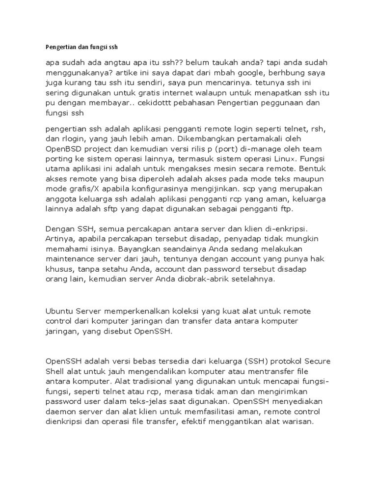 Pengertian Dan Fungsi Ssh