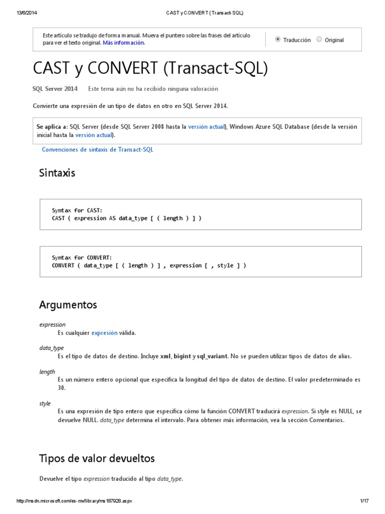 SQL - Cast y Convert | PDF | Servidor SQL de Microsoft | Tabla (base de ...