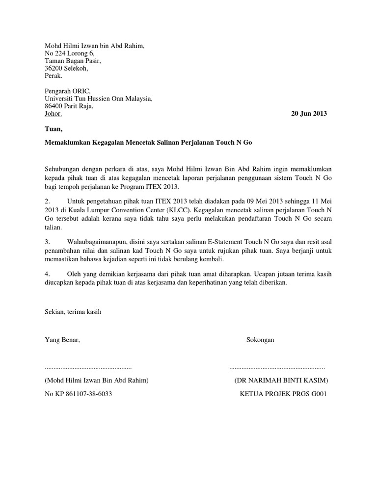 Surat Touch N Go Pdf
