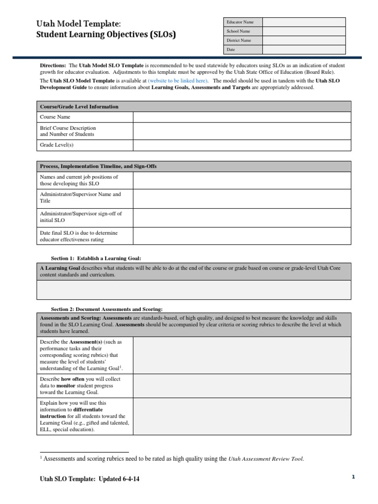 Slo Template Short PDF Educational Assessment Quality Of Life