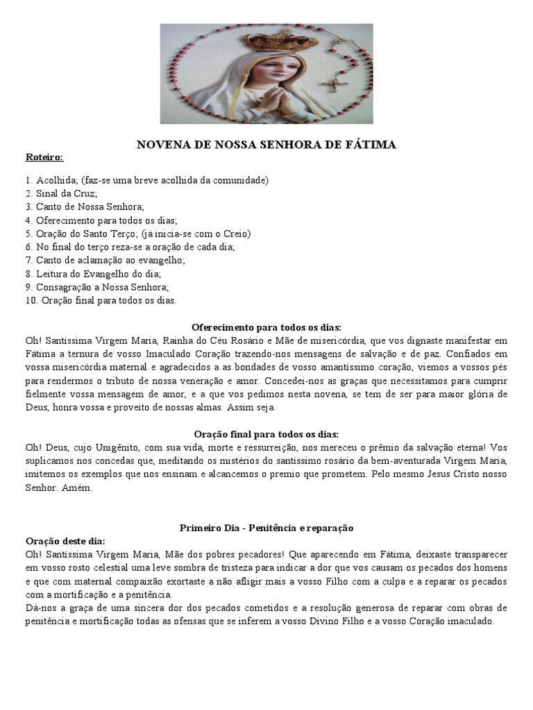 Roteiro da Novena de Nossa Senhora de Fátima | PDF | Santo | Oração