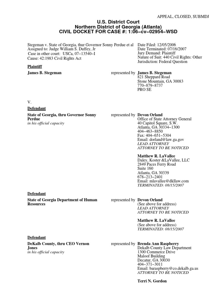 District Court Docket Report 1:06 cv 02954 WSD Default Judgment District Court Docket Report 1:06 cv 02954 WSD Default Judgment