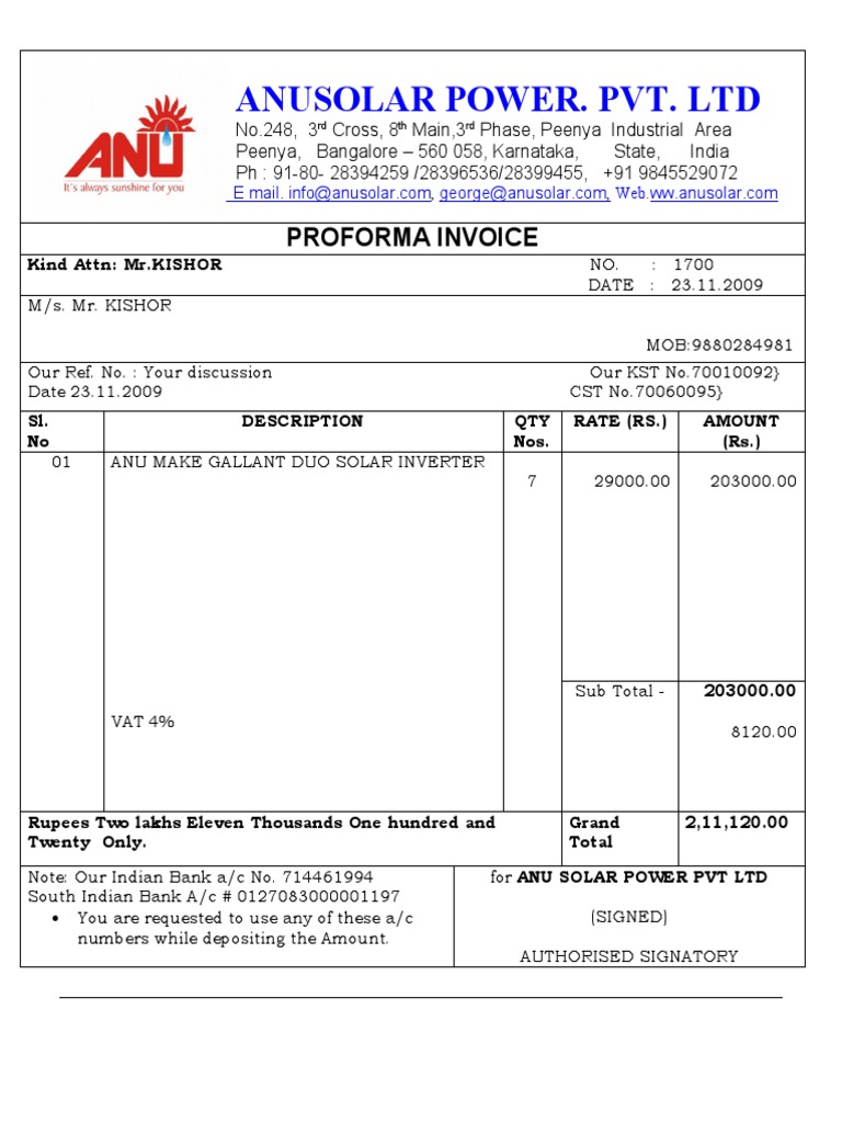 ANU Solar Power Invoice Details | PDF
