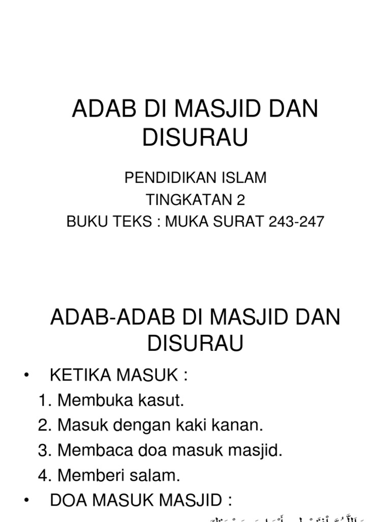 Adab Di Masjid Dan Di Surau Dan Masjid Pdf