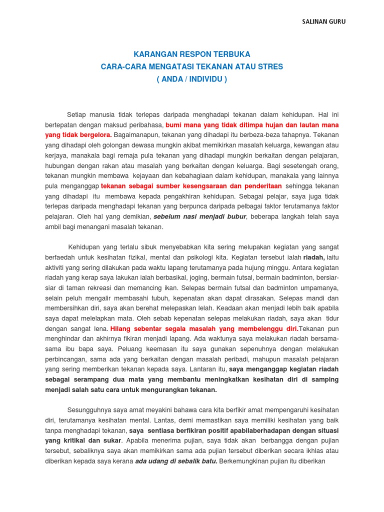 Latihan Karangan Respon Terbuka 2014 Pdf