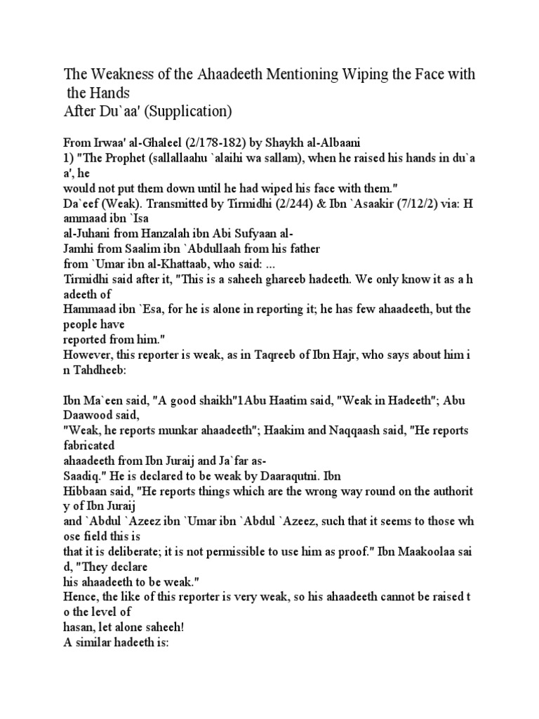 Wiping Over Face After Dua PDF Hadith Islamism