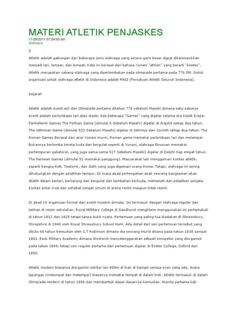 Materi Atletik Penjaskes