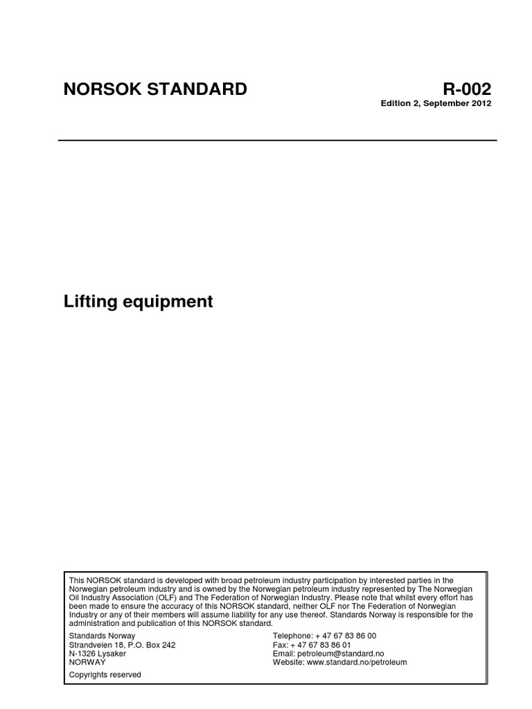 Norway Lifting Equipment Risk Assessment Risk
