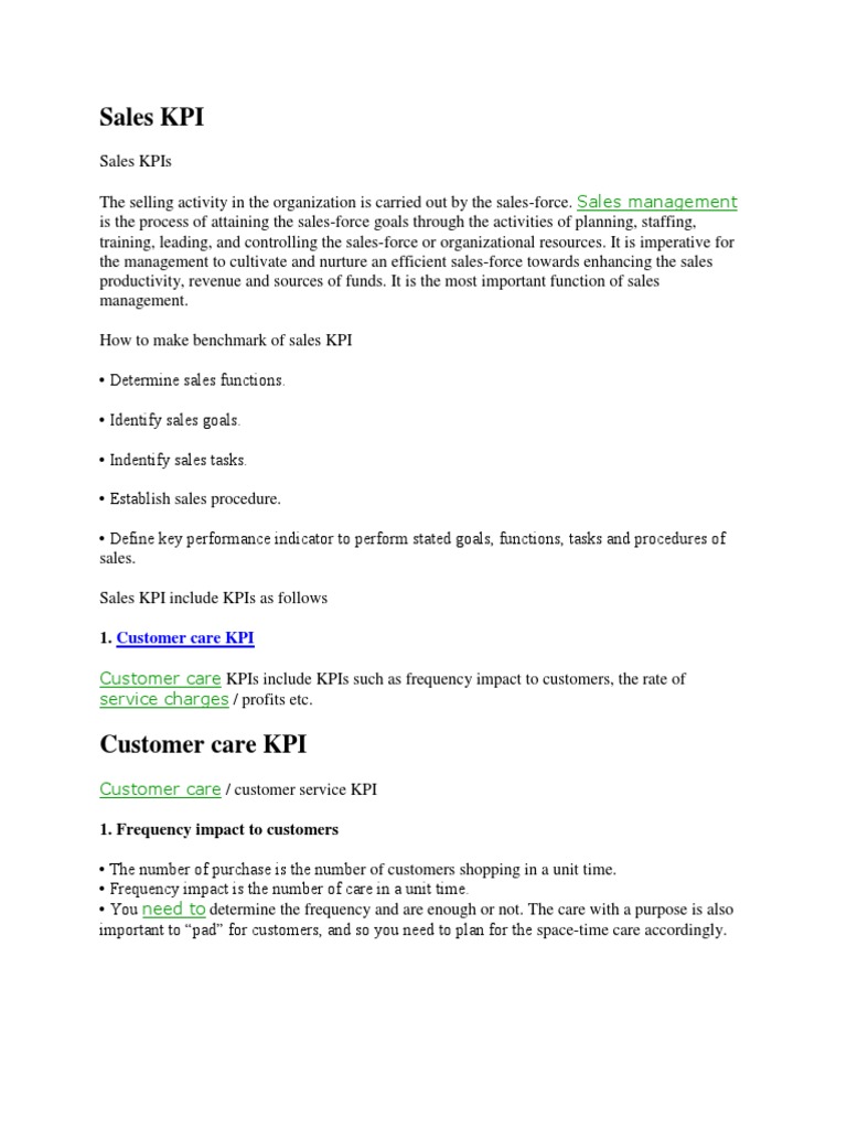 Sales Kpis Pdf Performance Indicator Retail