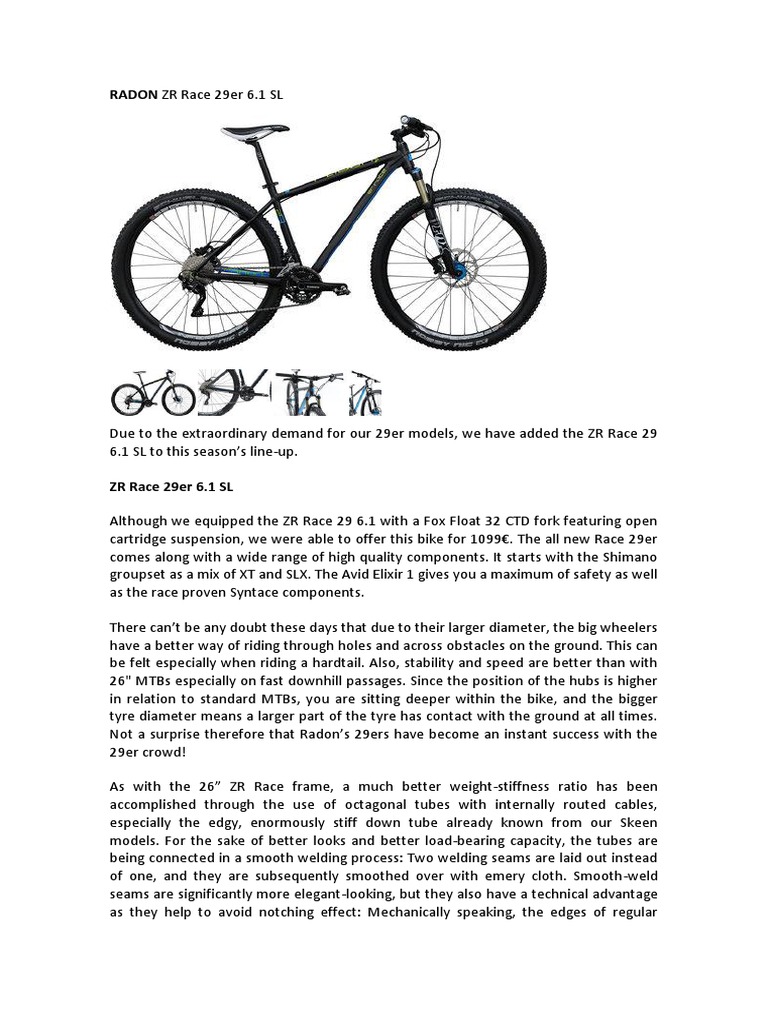 Radon ZR Race 29er 6 PDF Wheeled Vehicles Land Vehicles