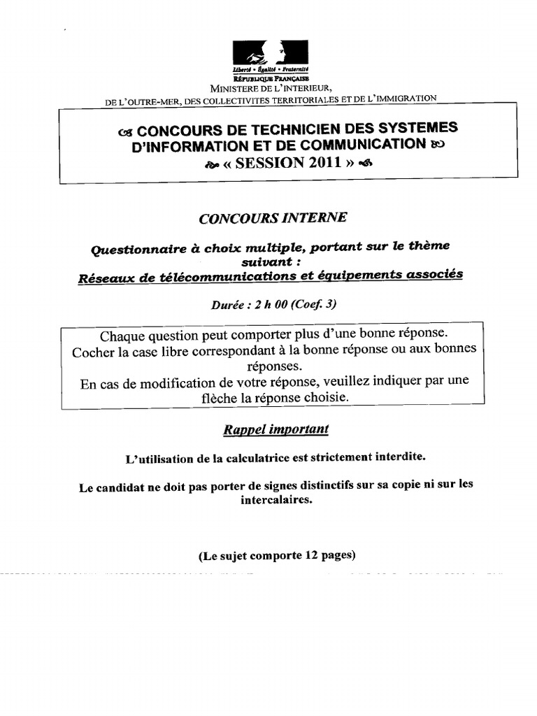 Corrige QCM Reseaux Interne 2011 PDF | PDF