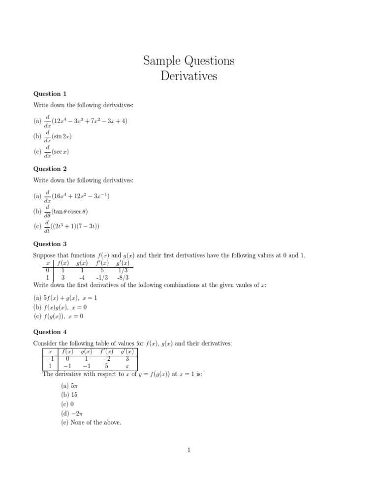 Derivative Questions and Solutions | PDF | Derivative | Tangent