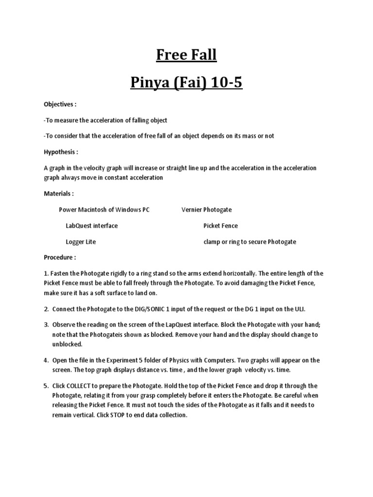 Lab Report Physics PDF Acceleration Velocity