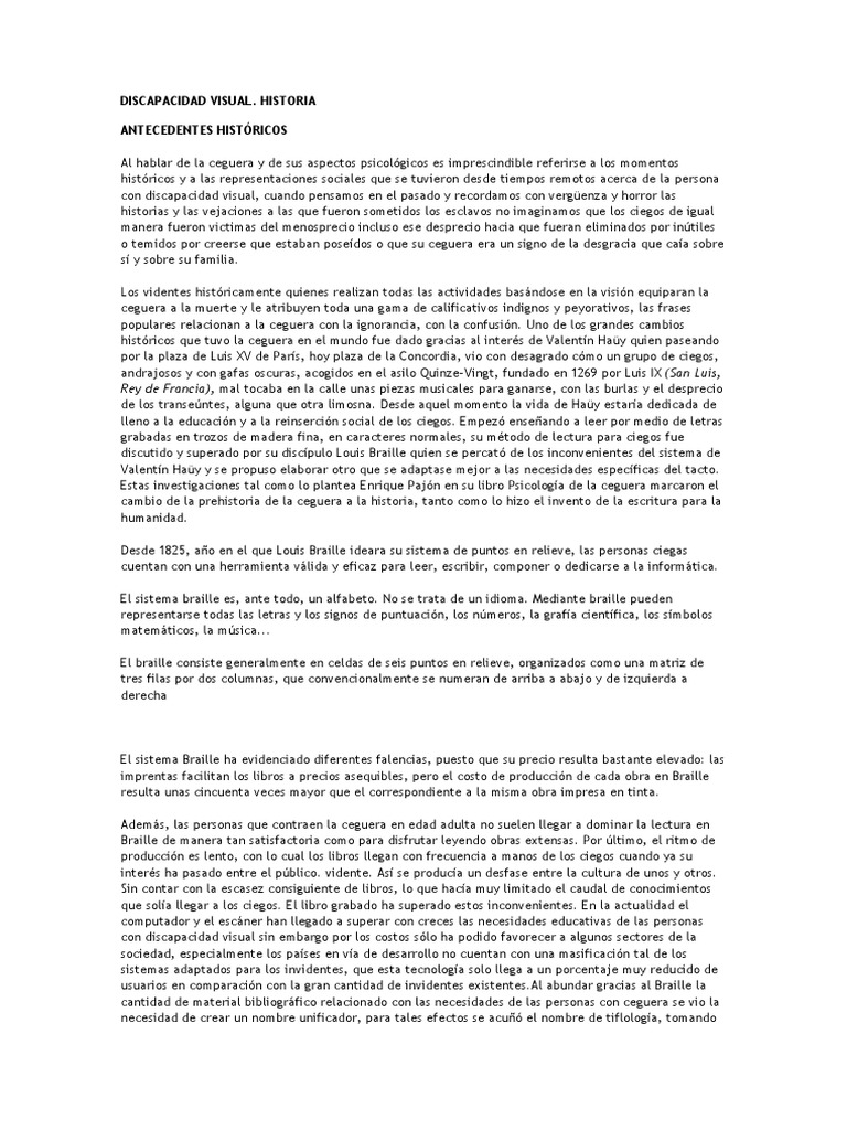 Historia de la Discapacidad Visual | PDF | Sicología | Science