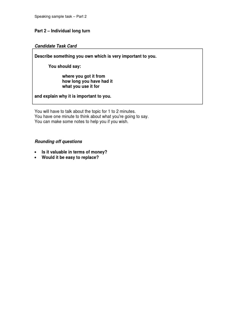 Speaking Sample Task - Part 2 | PDF | Career & Growth | Art