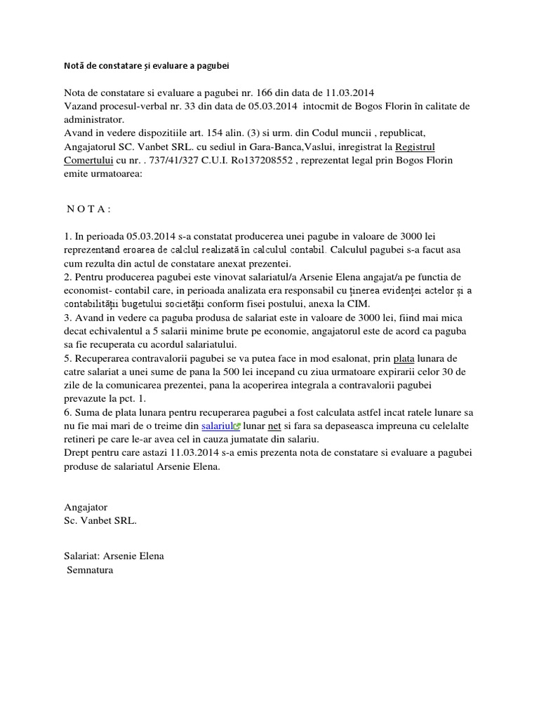 Nota de Constatare Si Evaluare A Pagubei | PDF