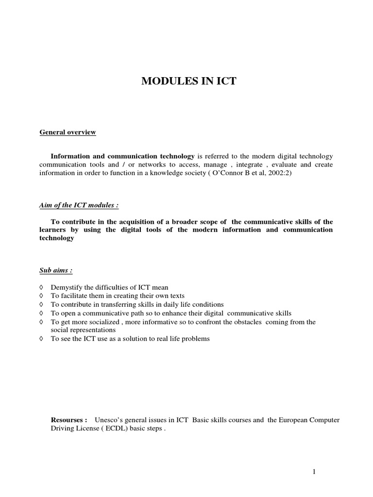 Ict Modules Overview Educational Technology Computer Keyboard
