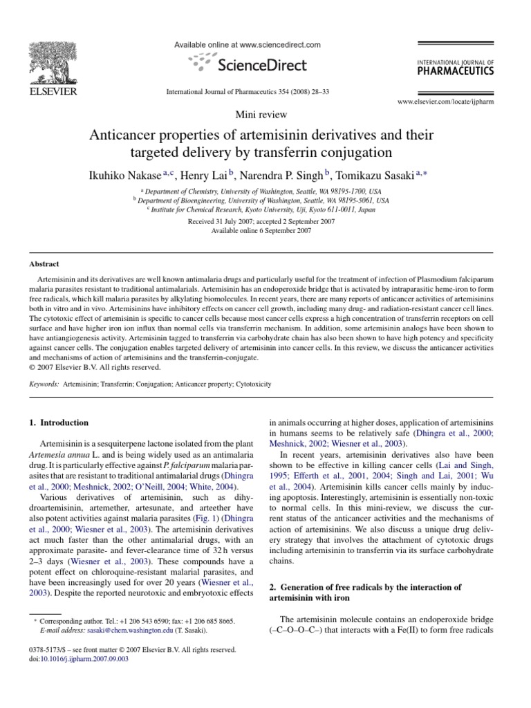 Anticancer Properties of Artemisinin Derivatives and Their Targeted ...