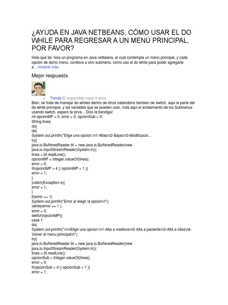 Uso de do-while en Java con menús | PDF | Java (lenguaje de ...