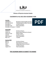 BK SHP PA Academic Calendar 2013