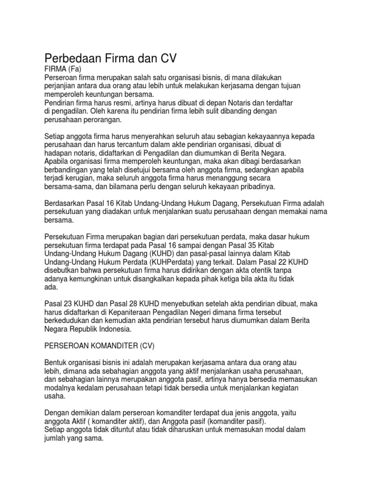 Perbedaan Firma Dan CV PDF