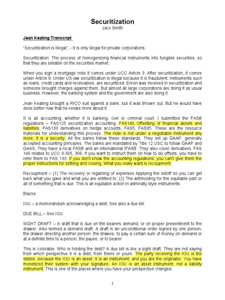 Securitization: Legal Insights and Implications | PDF | Securitization ...