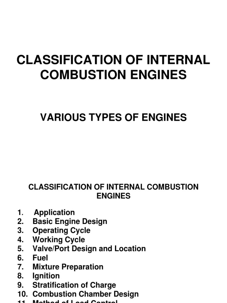 Classification of IC Engines Internal Combustion Engine Diesel Engine