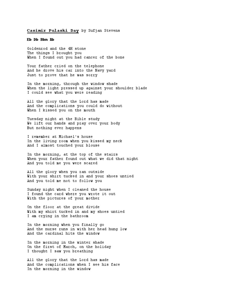 Casimir Pulaski Day by Sufjan Stevens PDF