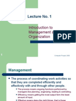 Lecture No. 1: Introduction To Management and Organization