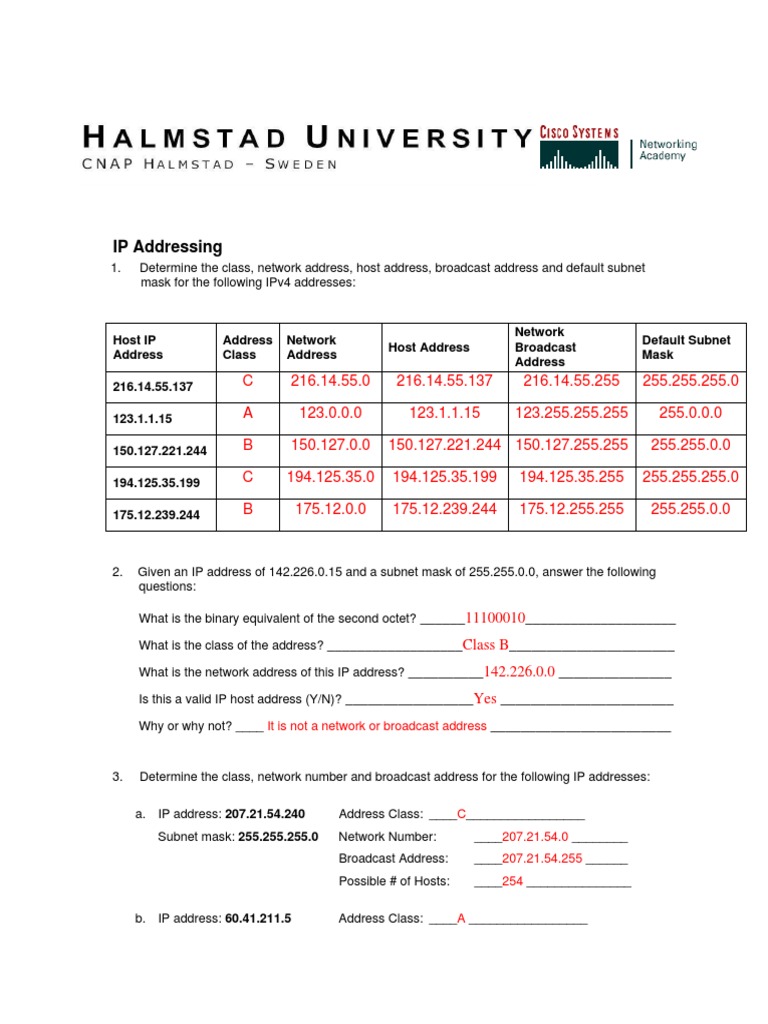 Worksheet2 Facit | PDF | Ip Address | Computer Network